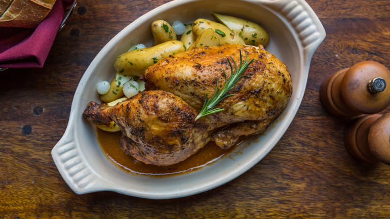 Thyme, garlic, salt and pepper make chicken special according to Left Bank chef Roland
