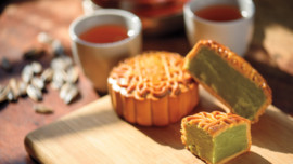 Moon cakes to celebrate winter holiday of the Lunar New Year in Asia