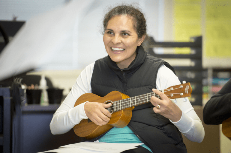 enriching lives through music, parent ukulele classes