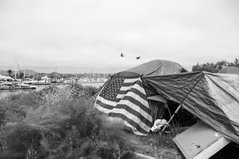 Homelessness American Flag Tent