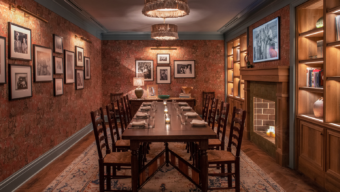 Elegant dining room, featuring stylish decor and a warm ambiance for an upscale dining experience