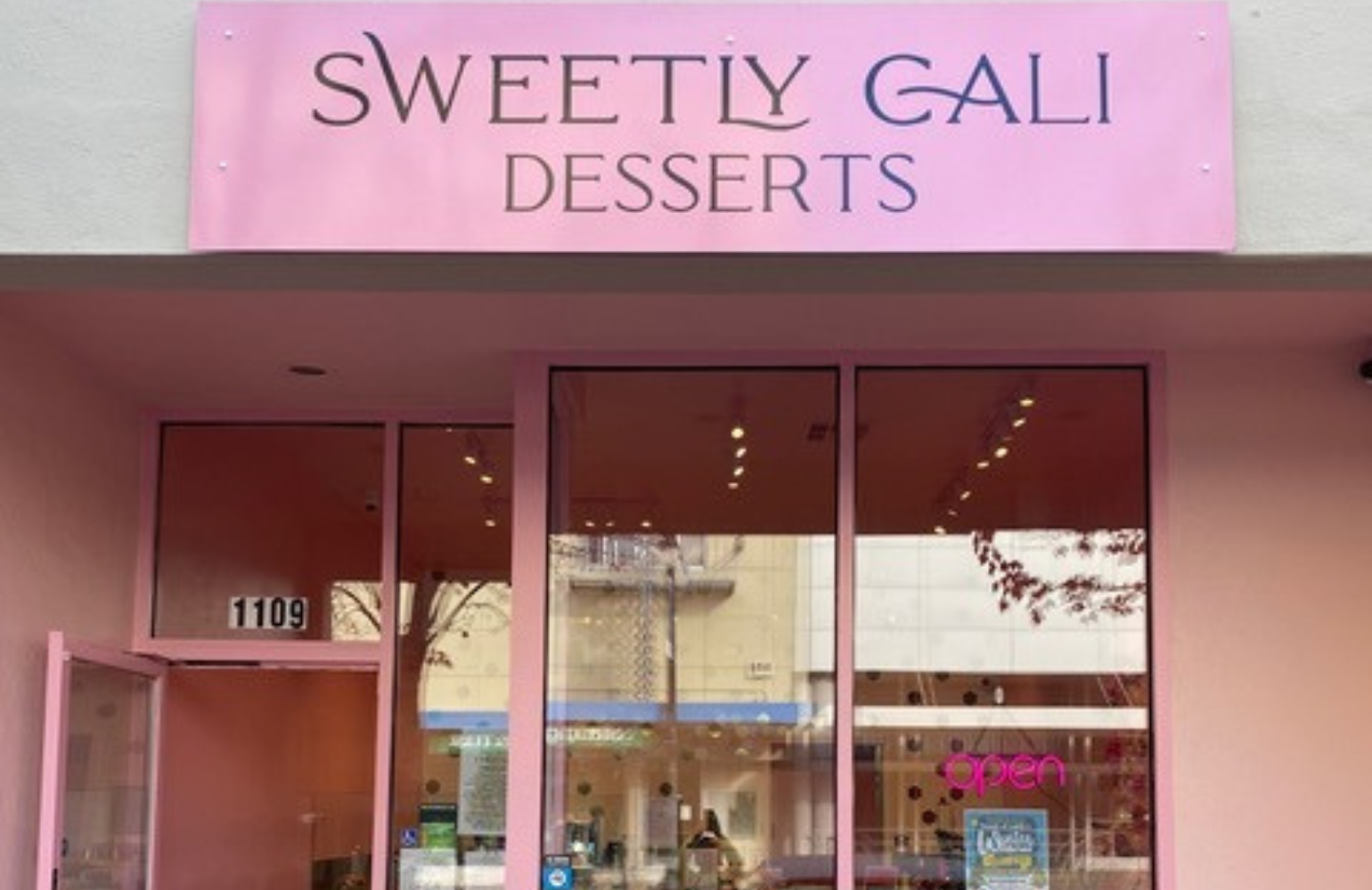 Pink storefront at San Rafael Sweetly Cali Desserts