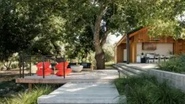 Healdsburg Home Backyard View with red chairs