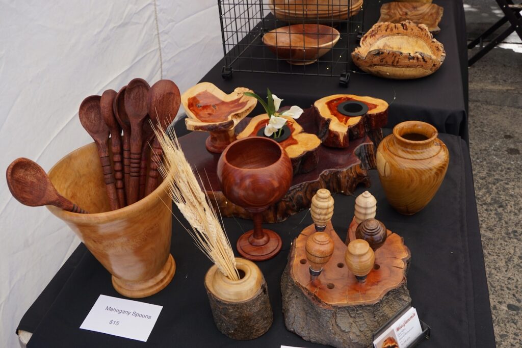 Artisan wooden bowls and spoons at the Petaluma Art and Garden Festival