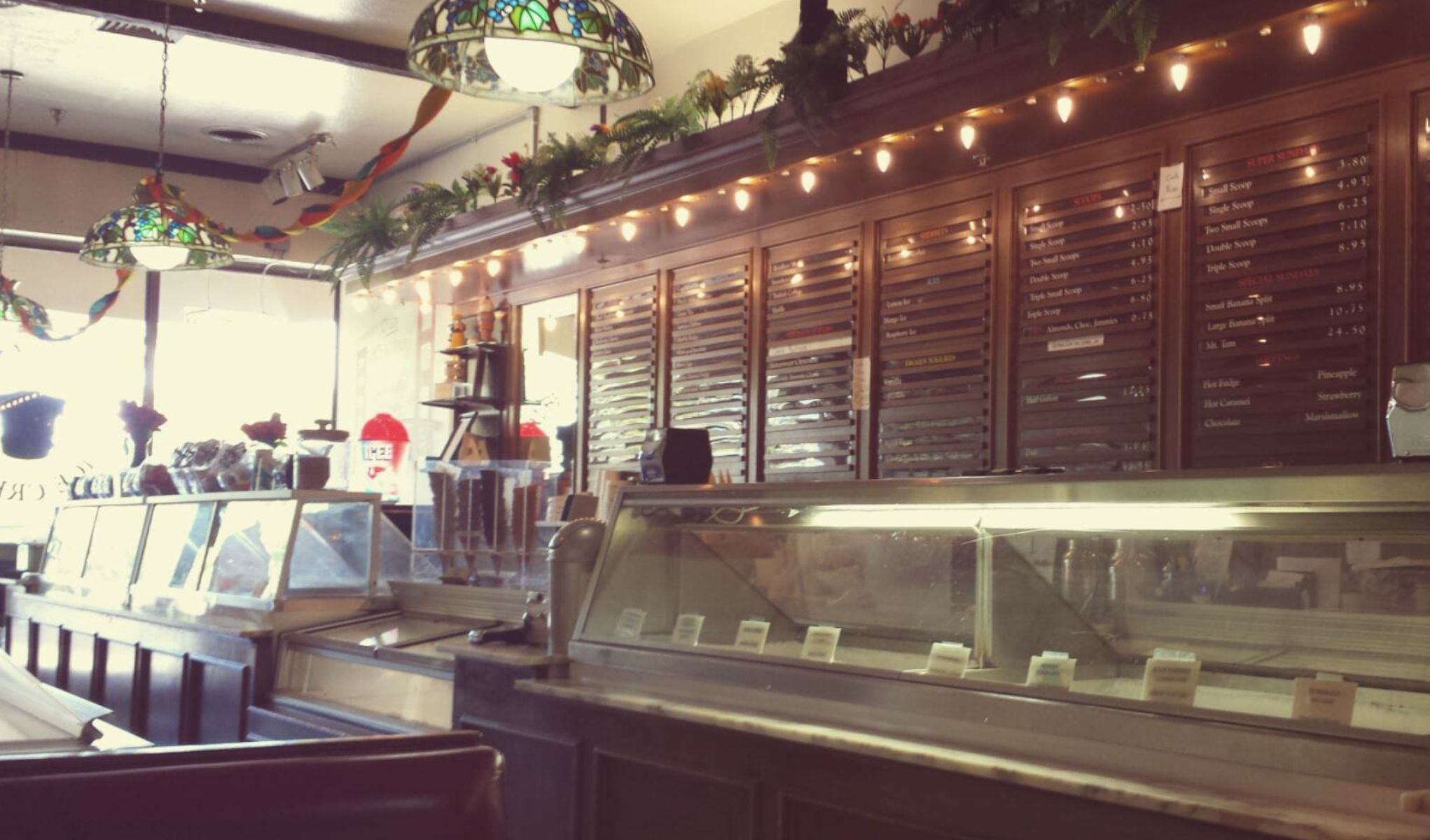 An old photo of the interior of Silbermann's Ice Cream shop.