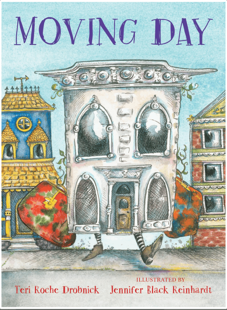 A book cover with a drawing of a building on legs.