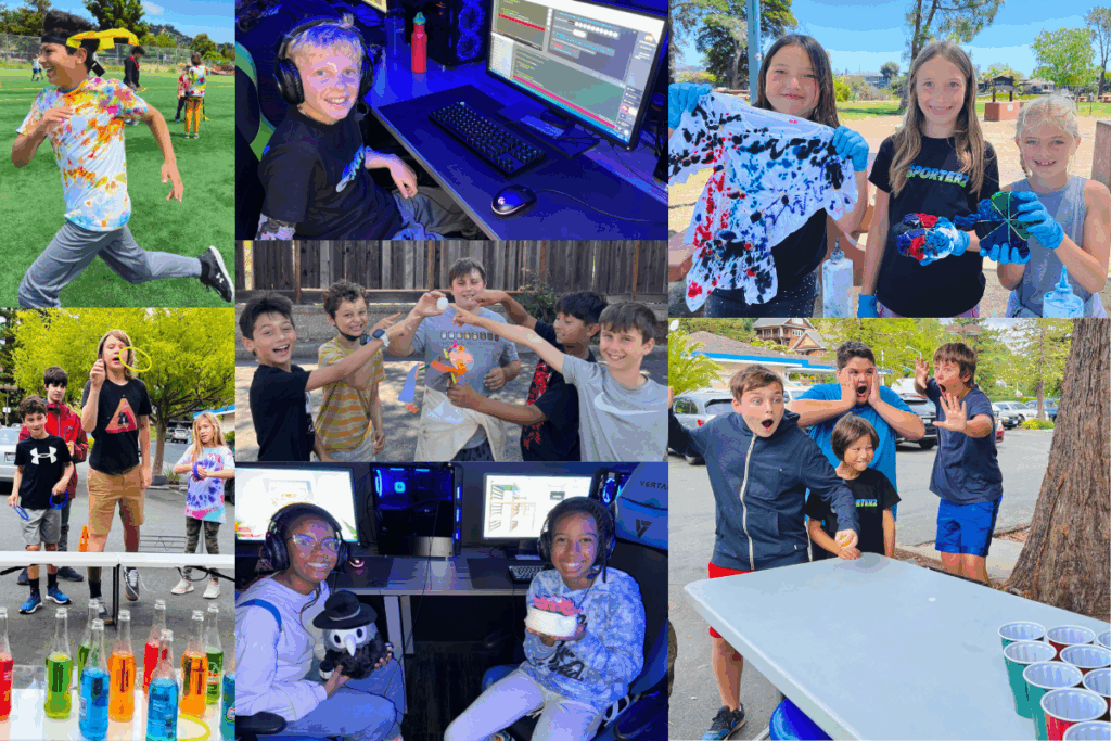 A collage of kids participating in different activities, including esports. 