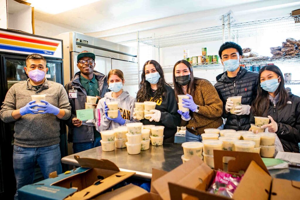 Volunteers making soup
