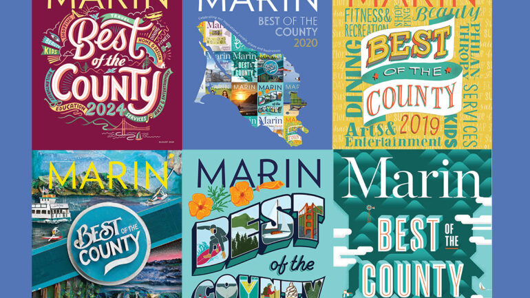 A collage of six Best of the County issue cover designs.