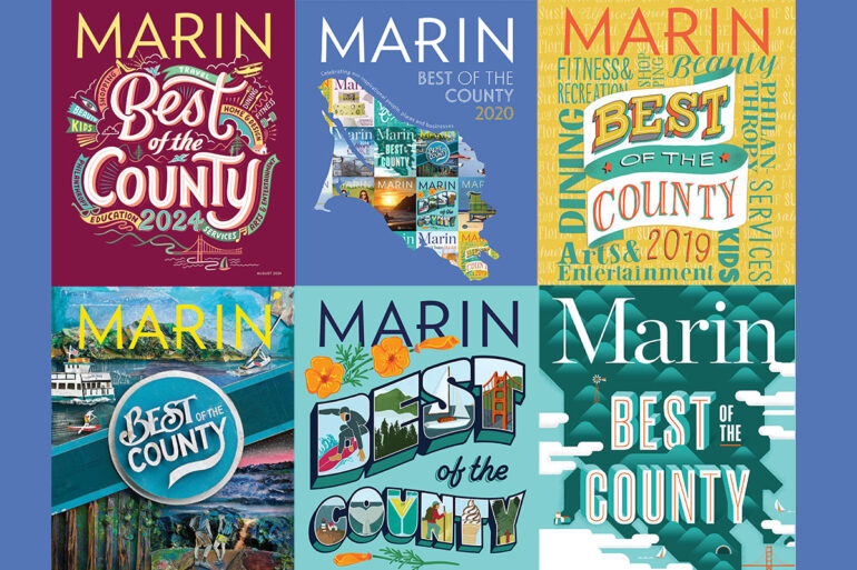 A collage of six Best of the County issue cover designs.