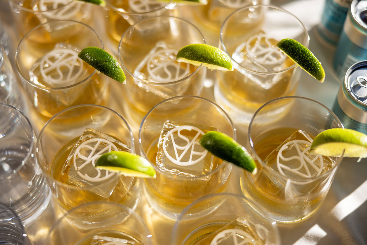 Cocktails with SVdP logo engraved on ice cubes