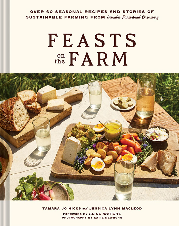 Cover of "Feasts on Farm" by  Tamara Hicks featuring a rustic farm scene with fresh produce and a cozy dining setup