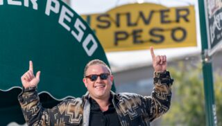 Matt Perry in front of the Silver Peso