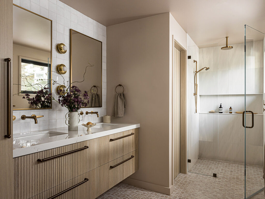 Belvedere waterfront home - Reconfiguring the primary bathroom helped to improve the functionality of the space