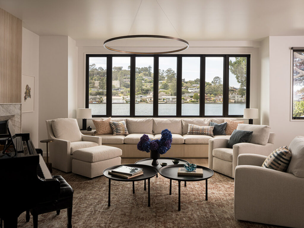 Belvedere waterfront home - The palette is rooted in muted tones and natural textures punctuated by colorful accents