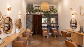The well lit interior of a hair salon