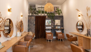 The well lit interior of a hair salon