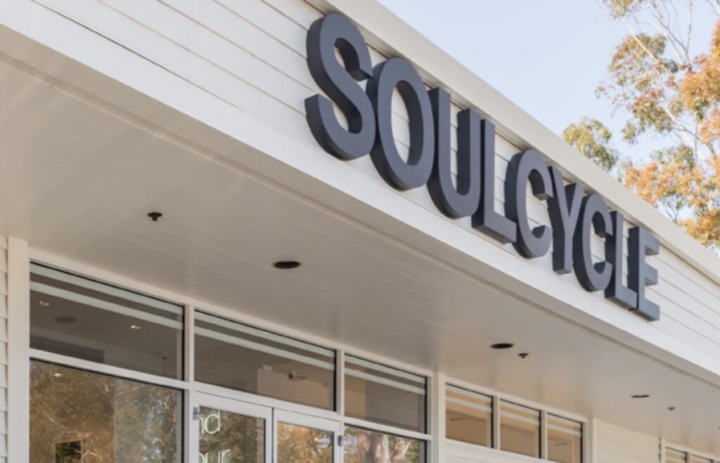 The facade of a building with the logo soulcycle