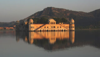 INDIA, 2004 – Outside Jaipur is Jal Mahal or Water Palace built in 1699, when rains are frequent, only one floor is visible and four floors are under water