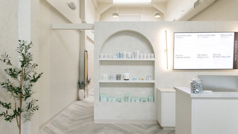 Reception area at a Face Foundrie focused facial bar