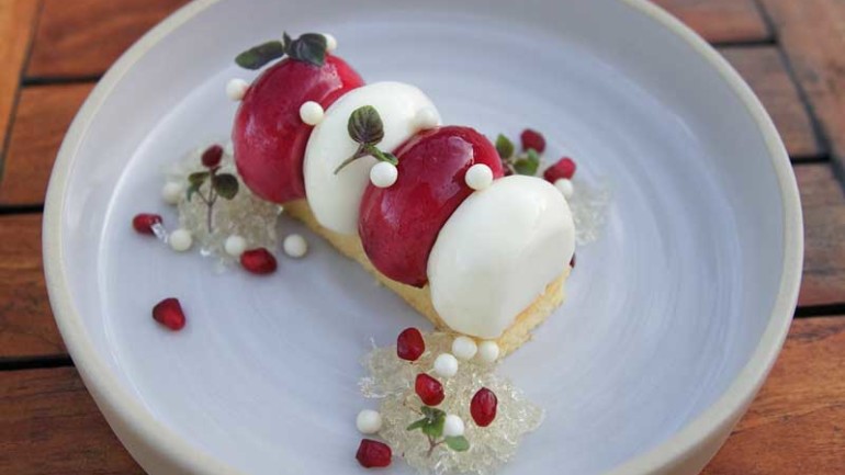 White Chocolate and Pomegranate Mousse 2.2018, Drive and Dine, Marin Magazine