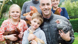 Marin Magazine, The Berry family poses with their chickens.