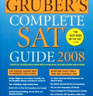 Cover of "Gruber's Complete SAT Guide" 11th edition by Gary R. Gruber, Ph.D. The blue cover, with bold orange and white text, lists features such as strategies to improve scores, study tools, and preparation tips for the SAT. Wait—tell me more about how this guide can boost my SAT performance!